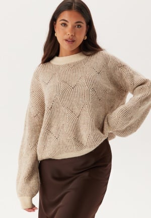 Pieces Pcjenna LS O-neck knit Whitecap Gray Detail:TAUPE GRA L Pieces Pcjenna LS O-neck knit Whitecap Gray Detail:TAUPE GRA L