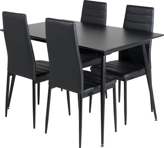 Silar Spisegruppe Forlengningsbar 120 cm Rektangulær med 4 Slim Stoler - Sort
