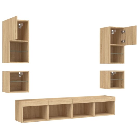 vidaXL Vegghengte TV-enheter med LED 8 deler sonoma eik konstruert tre 8721012470071 vidaXL Vegghengte TV-enheter med LED 8 deler sonoma eik konstruert tre 8721012470071