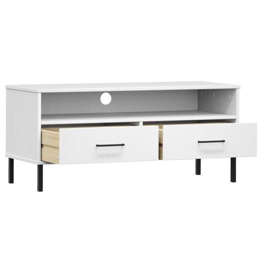 vidaXL TV-benk med metallben hvit heltre furu OSLO 8720845578343