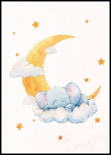 Baby Elephant on Moonlit Clouds Plakat Plakat / 70x100cm