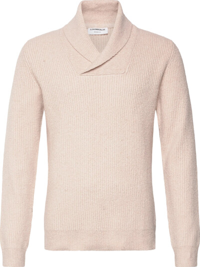 Lindbergh Shawlcollar Lambswoollook Knit - Cream - XXL