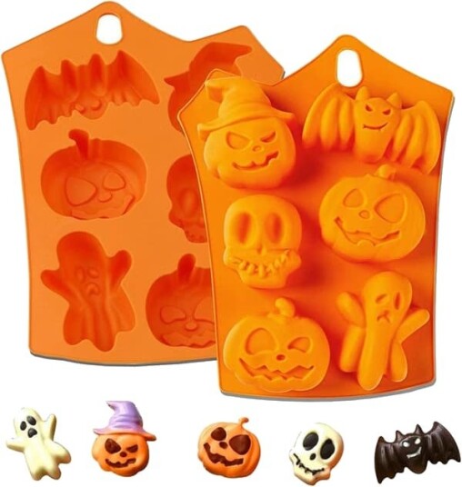 2 stk Halloween Silikonkakeform, Gresskar Flaggermus Hodeskalle Spøkelse Form Silikon Godteri Sjokoladeformer for Kjøkken DIY Bakeverktøy 2 stk Halloween Silikonkakeform, Gresskar Flaggermus Hodeskalle Spøkelse Form Silikon Godteri Sjokoladeformer for Kjøkken DIY Bakeverktøy