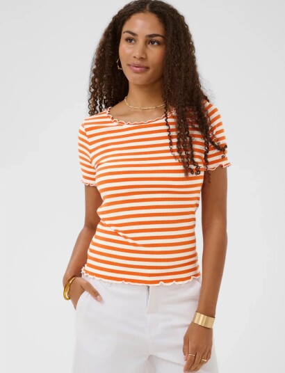 Cream Crribba Stripe Tshirt   Orange   S