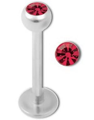 Aab Labret med Rød Sten Strl 1.2 x 10 mm med 3 mm kule