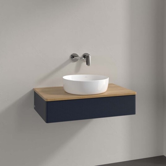 Villeroy & Boch Antao Servantskap med 1 skuff 80x50x19 cm m/lys Blå Matt/Eik Villeroy & Boch Antao Servantskap med 1 skuff 80x50x19 cm m/lys Blå Matt/Eik