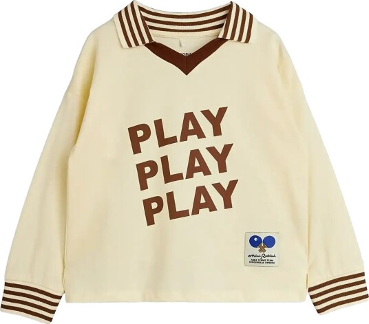 Mini Rodini Play Sp Collar Ls Tee   Cream   80/86