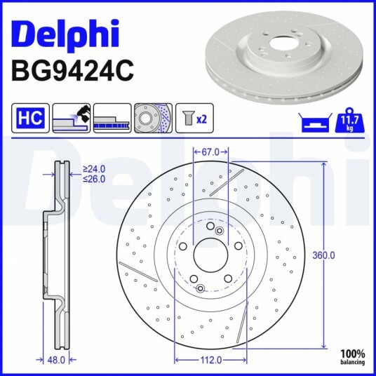 DELPHI BG9424C Bremseskive