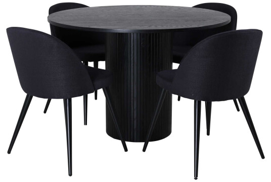 Venture Design Bianca & Velvet spisegruppe Svart/svart 4 stoler & bord 110 cm
