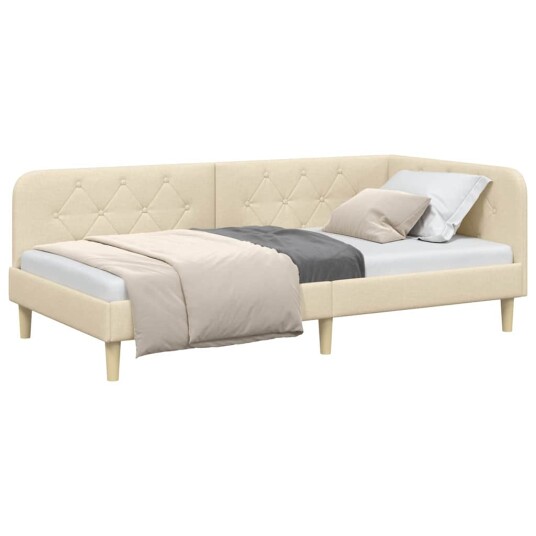 Hjørnesengramme med hodegjerde Krem 90 x 200 cm stoff