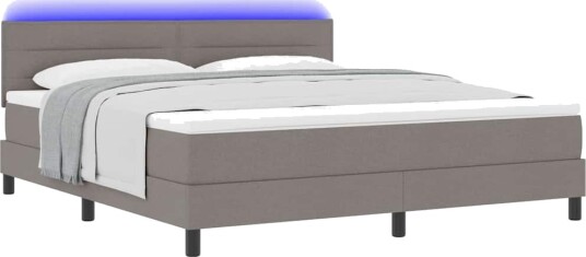 Seng med Fjæring og Madrass & LED Taupe 180x200 cm Stoff
