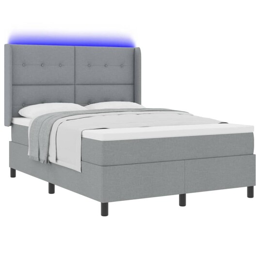 LED Box Springer Bed med madrass Lysegrå 140 x 190 cm stoff LED Box Springer Bed med madrass Lysegrå 140 x 190 cm stoff