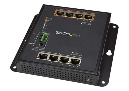 StarTech.com 8-Port (4 PoE+) Gigabit Ethernet Switch - Managed - Wall Mount with Front Access (0065030871112)