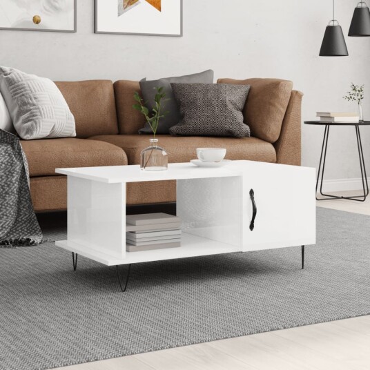 vidaXL Salongbord høyglans hvit 90x50x40 cm konstruert tre