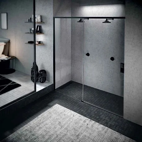 Novellini Opera 2PH Skyvedør 180-183 cm, venstre, Sort Matt/Klart Gl.