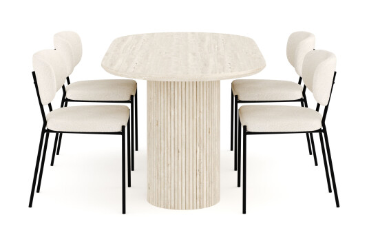 Andrarum Uppveda Spisegruppe 180 cm Oval med 4 Gemmiano Spisestoler Travertin