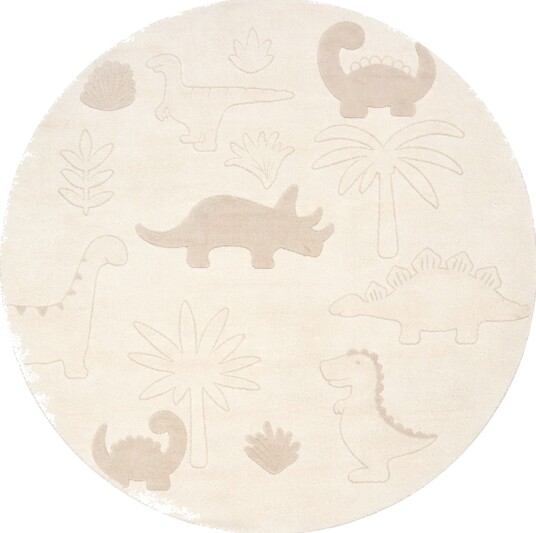 Rundt barnegulvteppe   Ø 120 cm   Beige med dinosaur   Eclipse   Nordstrand Home