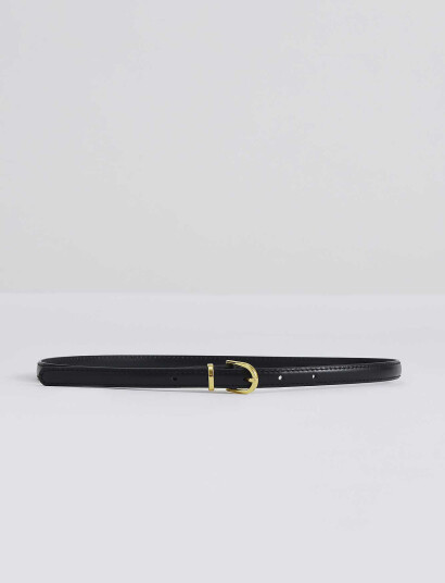 Malina Blair Thin Leather Belt - Black - 90 x 90