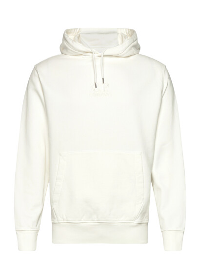 C.P. Company Logo Embroidered Fleece Hoodie - Cream - L
