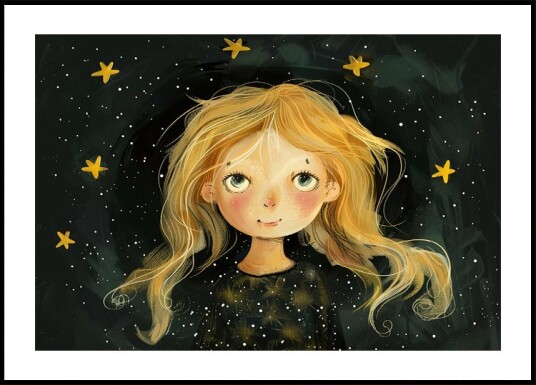Starry Eyed Girl Dreamy Night Sky Plakat Plakat / 100x150cm