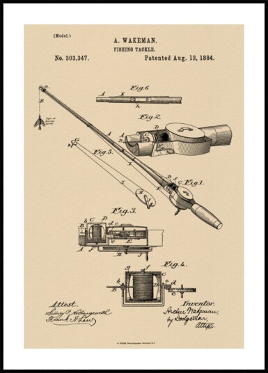 Vintage Fishing Tackle Patent Plakat / 70x100