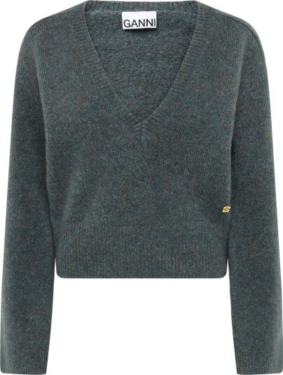 Ganni V Neck Jumper Blue M
