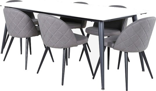 Venture Home Spisegruppe Jimmy med 6 spisestoler Velvet Stitches Hvit Venture Home Spisegruppe Jimmy med 6 spisestoler Velvet Stitches Hvit