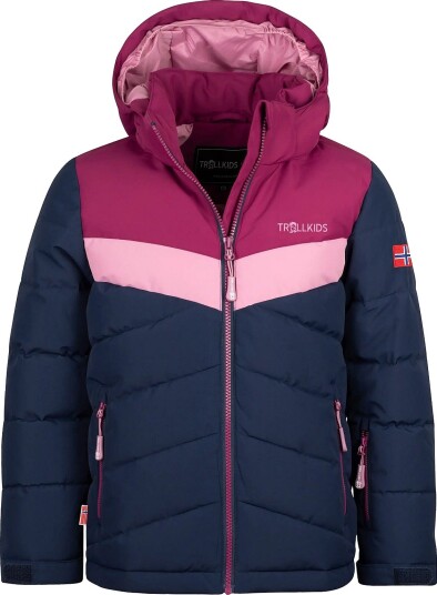 TrollKids Girls Gryllefjord Jacket   NAVY/PLUM/MAUVE   116