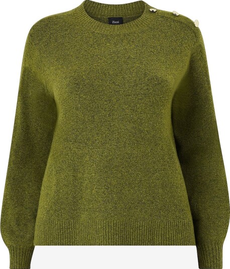 Zizzi Genser Cavista L/S Button Pullover Grønn