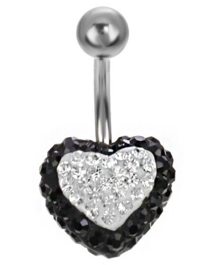 Kamar Piercing Celebrity Heart Navlepiercing Svart/Hvit