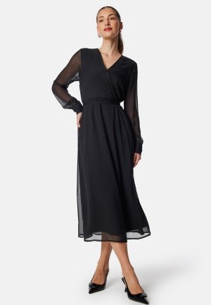 VILA Vifalia V-neck L/S MIDI DRESS Black 44