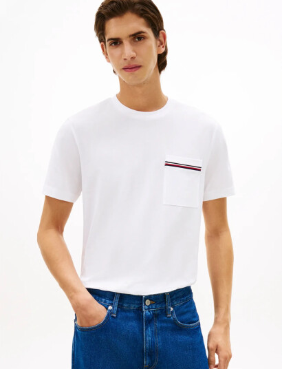 Tommy Hilfiger Global Stripe Pique Pocket Tee   White   XL