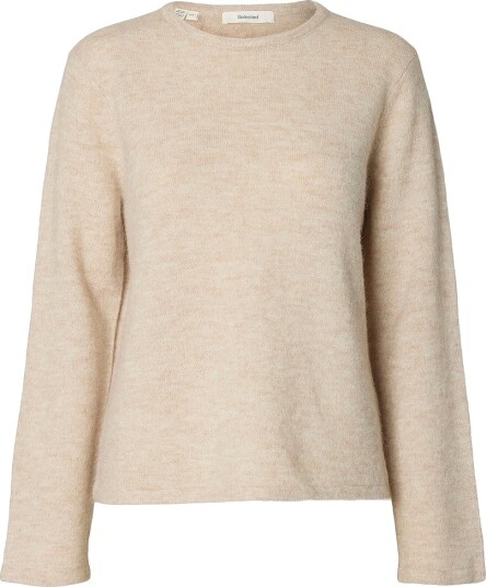 Selected Women Genser Slwlulu New Ls Knit O Neck Grå