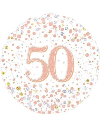 50 års Feiring Hvit og Rosegull Holografisk Folieballong 45 cm
