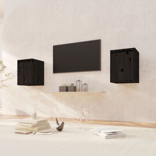 vidaXL Veggskap 2 stk svart 30x30x40 cm heltre furu vidaXL Veggskap 2 stk svart 30x30x40 cm heltre furu