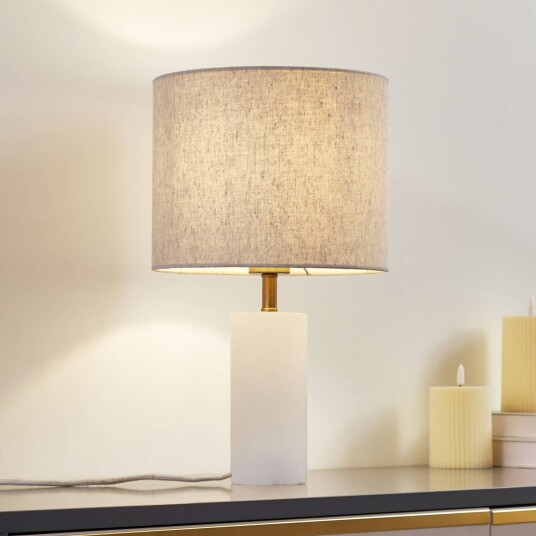 Lindby bordlampe alabaster hvit/beige Ø 25cm marmor E27