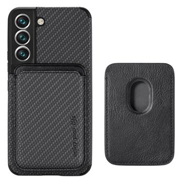 Samsung Galaxy S22 5G Magnetisk Deksel med Kortluke Karbonfiber Svart
