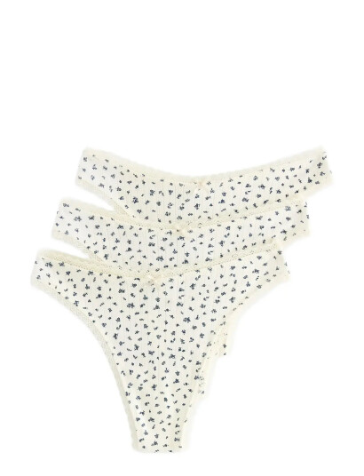 Lindex Brief Thong Low Cotton Pointel White L