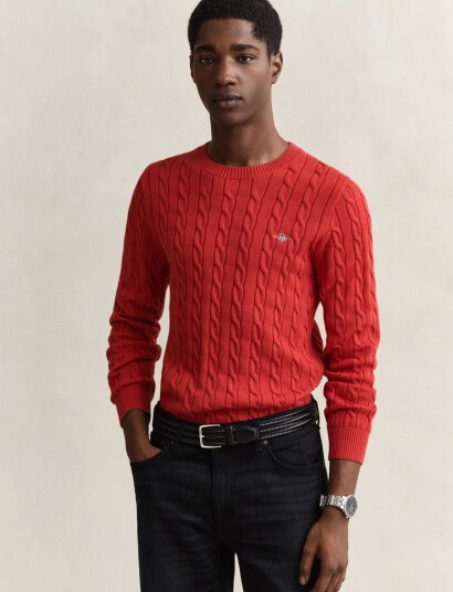 Gant Classic Cable Knit Sweater Red XXXL