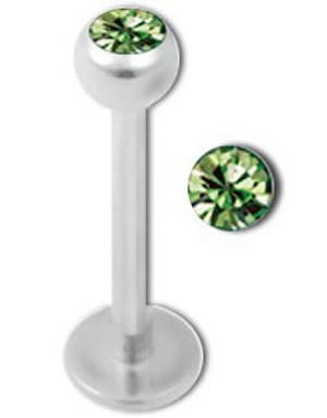 Aab Labret med Grønn Sten Strl 1.2 x 8 mm med 3 mm kule