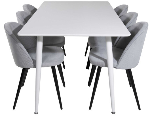 Venture Design Polar & Velvet spisegruppe Hvit/svart 6 st stoler & bord 180 x 90 cm