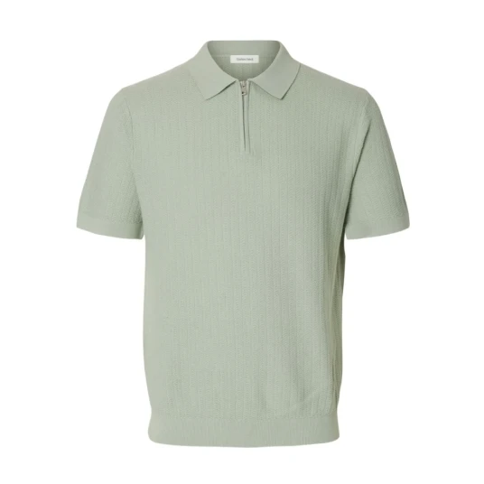Selected Slmcran Ss Knit Structure Zip Polo Noos   Green   M