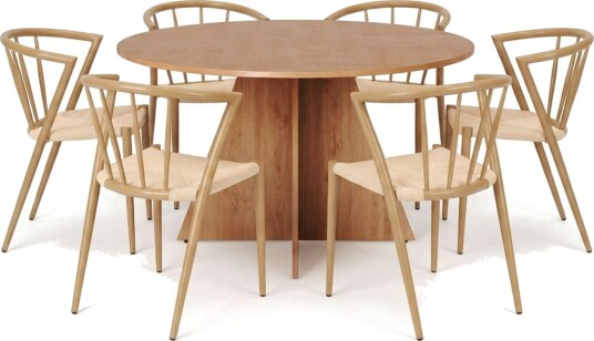 Vera spisegruppe rund 130 cm eik med 6 Winston spisestoler Eik Vera spisegruppe rund 130 cm eik med 6 Winston spisestoler Eik