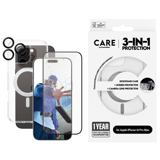 PanzerGlass 3-i-1 Keramikkpakke til iPhone 16 Pro Max - Ripebestandig og Sjokkresistent