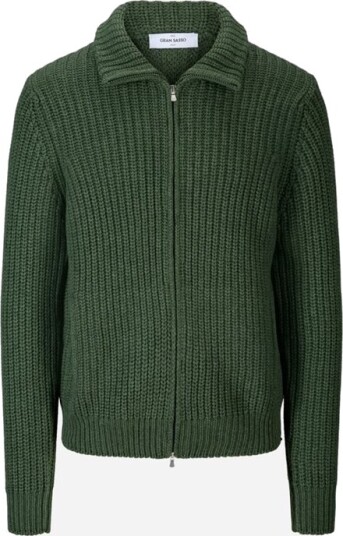 Full Zip Jacket Rib Wool-Cashmere Green Full Zip Jacket Rib Wool-Cashmere Green