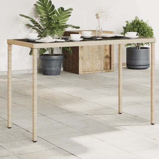 Hagebord med glassplate beige 115x54x74 cm polyrotting 365075