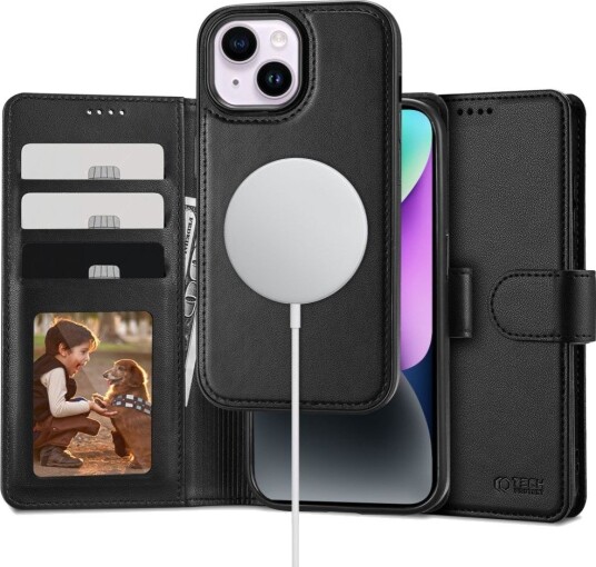 Tech-Protect Wallet MagSafe-etui for iPhone 15 - svart