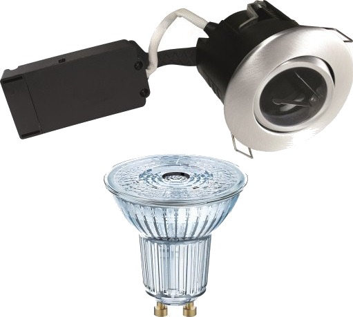 Nordtronic innfelt spotlight med Ledvance GU10 pære børstet aluminium 3000K