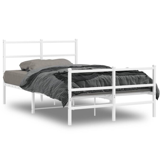 vidaXL Sengeramme i metall med hode- og fotgavl hvit 120x190 cm 8721012303263