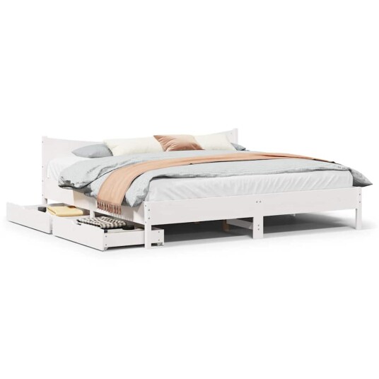  Sengeramme med skuffer hvit 180x200 cm heltre furu 8721102942860